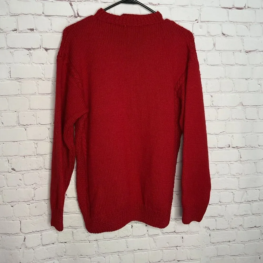 Vtg South Wool Sweater Large Women’s Red Button Accent HandKnit‎ Cable Pullover